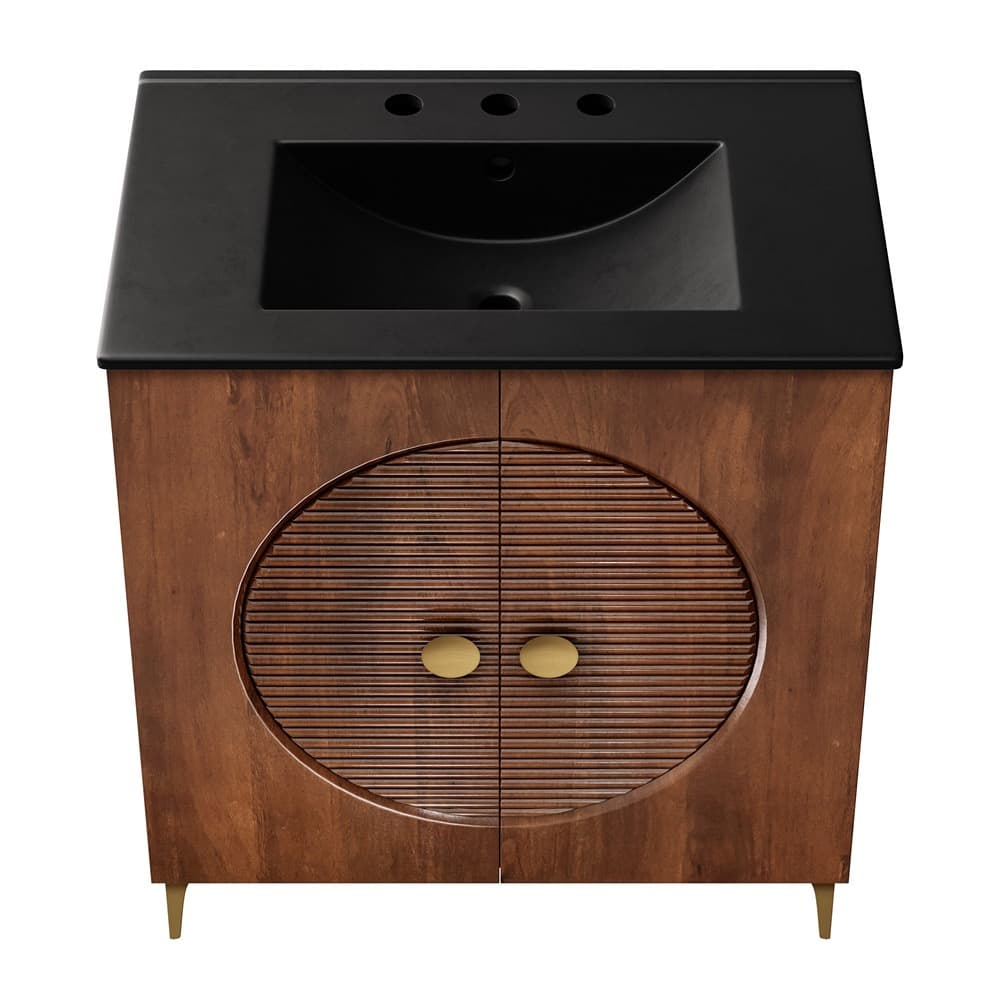 Vernon 30" Fluted Wood Vanity Cabinet With Sink in Walnut Black by Modway - Image 7