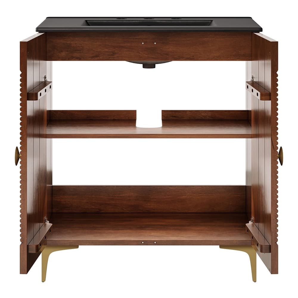Vernon 30" Fluted Wood Vanity Cabinet With Sink in Walnut Black by Modway - Image 8
