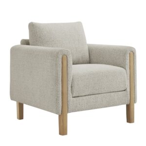 Hawken Boucle Fabric Accent Armchair in Parchment Beech by Modway