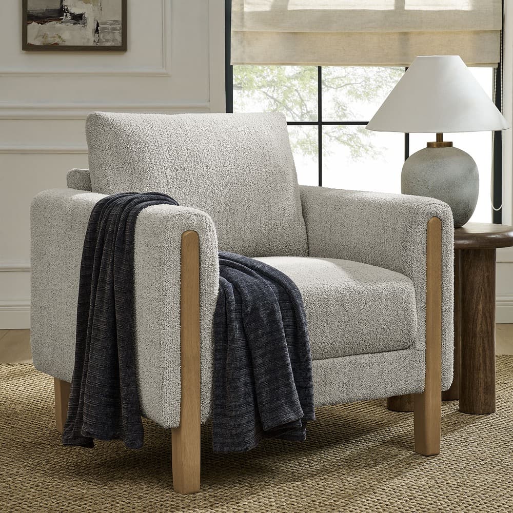 Hawken Boucle Fabric Accent Armchair in Parchment Beech by Modway - Image 8