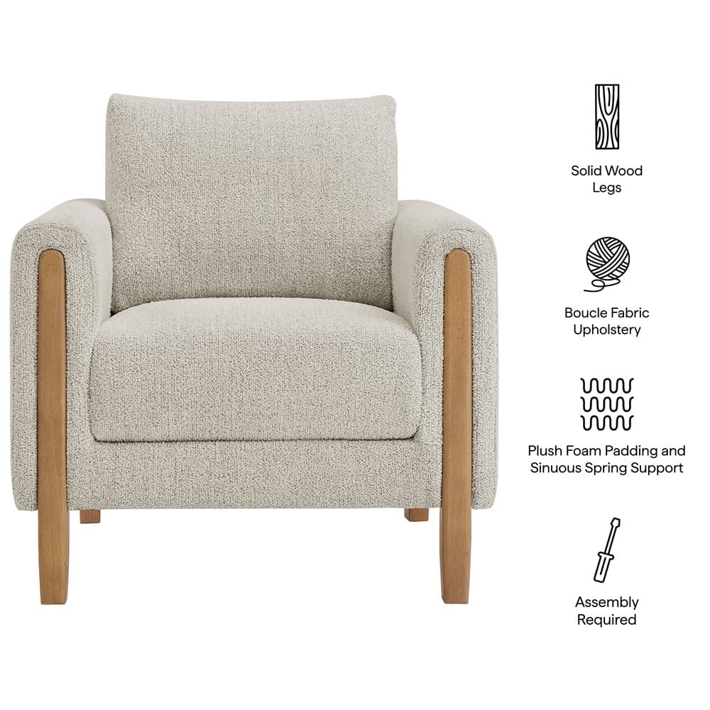 Hawken Boucle Fabric Accent Armchair in Parchment Beech by Modway - Image 3