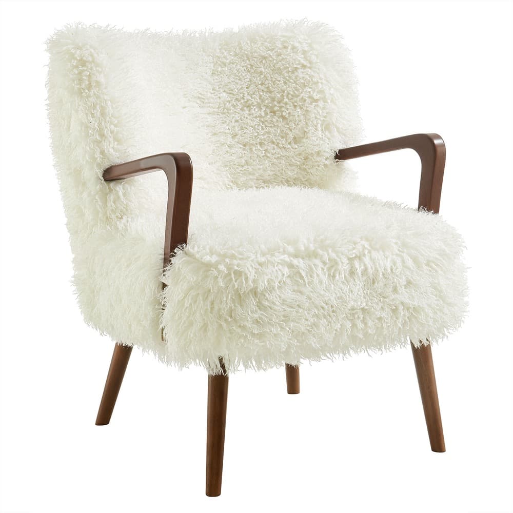 Zerra Faux Shearling Accent Armchair in White by Modway