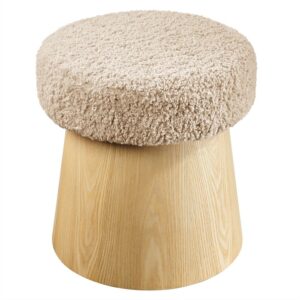 Ketra Round Faux Shearling Ottoman Footstool in Oatmeal Oak by Modway