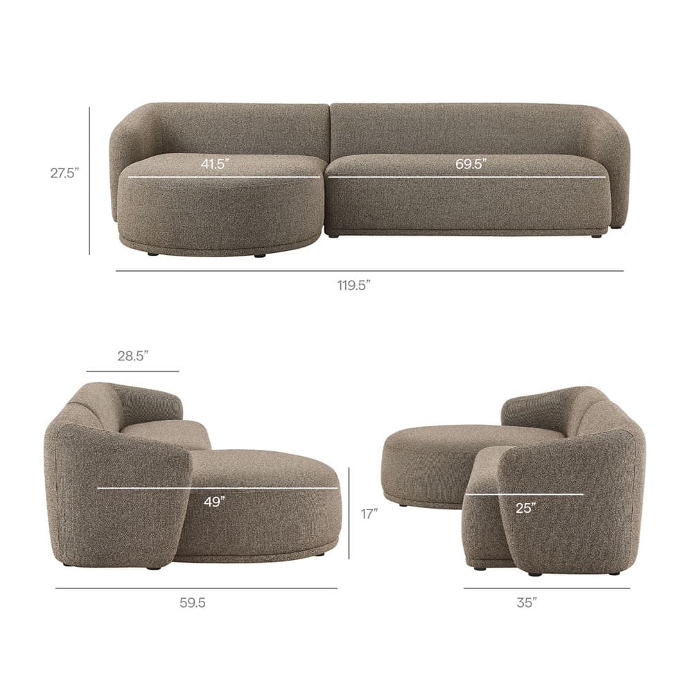 Monica 2 Piece Left Facing Boucle Fabric Modular Sofa with Chaise in Earth by Modway - Image 3