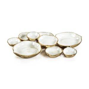 Cluster of Nine Round Serving Bowls- Gold w/ White Enamel 19" by Zodax