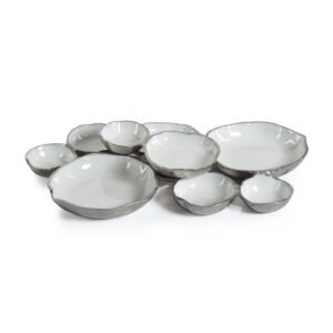 Cluster of Nine Round Serving Bowls- Nickel w/ White Enamel 19" by Zodax