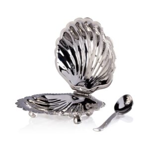 Cap Ferrat Fan Shell Lidded Bowl w/ Spoon, Polished Nickel by Zodax