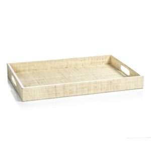 Atelier Natural Fiber Raffia Tray with Leather Trim by Zodax