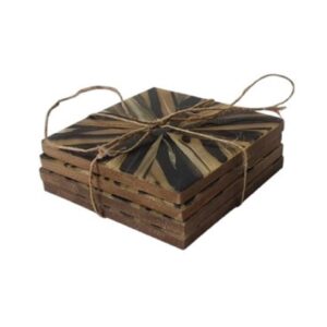 Black/Mustard Coasters Wood with Horn Inlay Set of 4 by BIDKhome