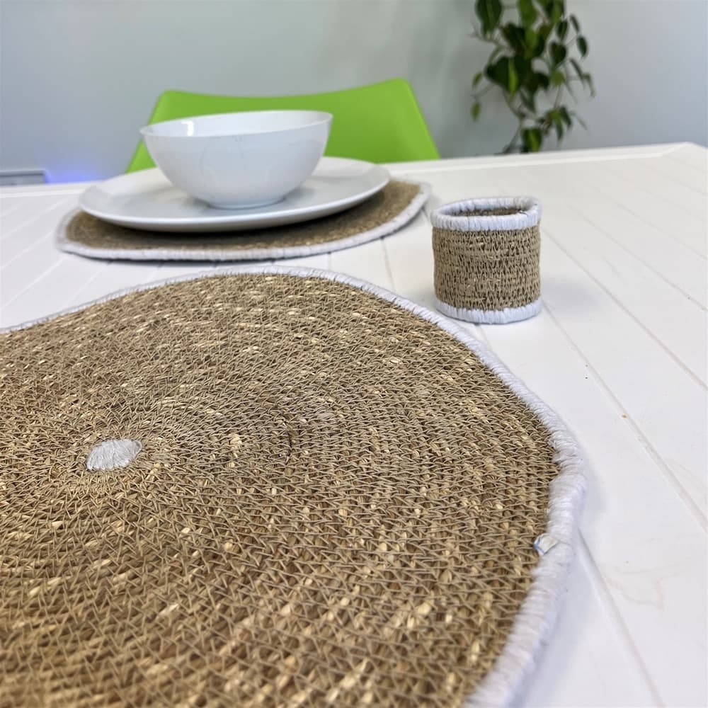 Natural and White Seagrass Placemats Set of 4 by BIDKhome - Image 2