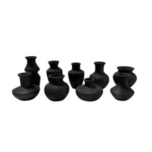 Black Terracotta Mini Vases Set of 9 by BIDKhome