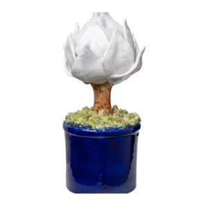 White Ceramic Artichoke Topiary in Blue Pot by Abigails