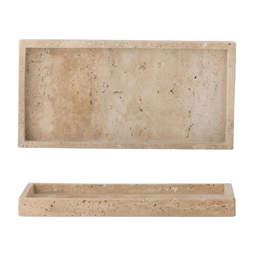 Cream Travertine Trays in 2 Sizes by BIDKhome - Image 2