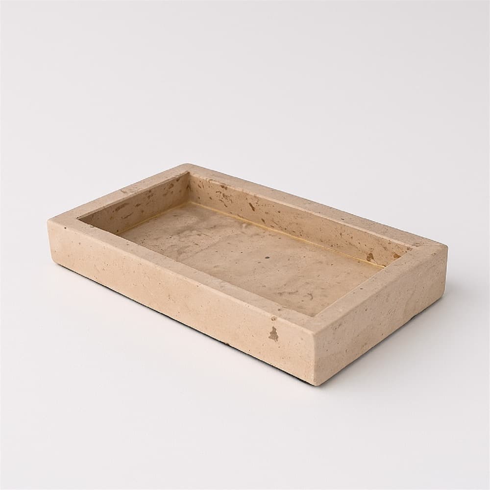 Cream Travertine Trays in 2 Sizes by BIDKhome - Image 3