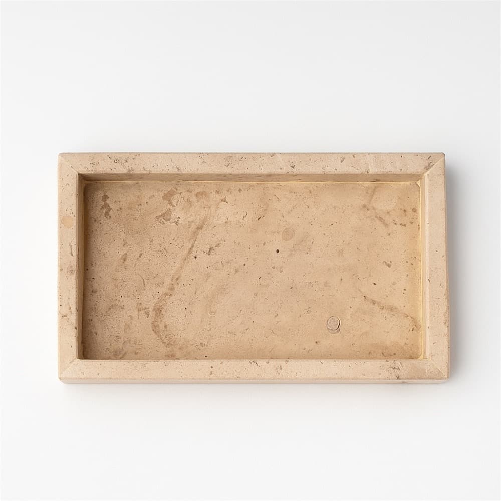 Cream Travertine Trays in 2 Sizes by BIDKhome - Image 4