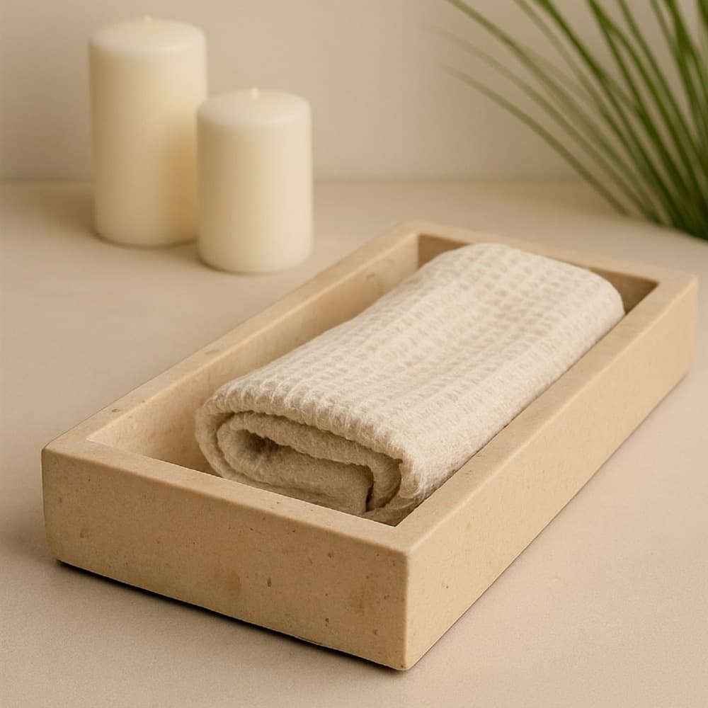 Cream Travertine Trays in 2 Sizes by BIDKhome - Image 6
