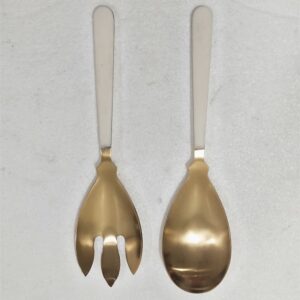 Salad Servers Gold with White Resin Handles in Giftbox Set of 2 by BIDKhome