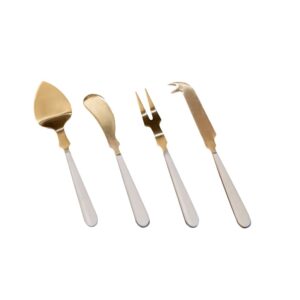 Gold Cheese Set with White Resin Handles Set of 4 in Giftbox by BIDKhome