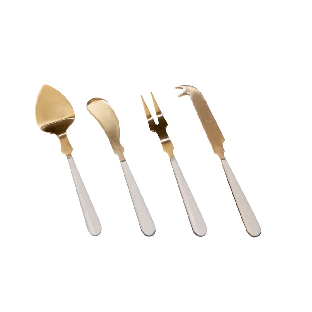 Gold Cheese Set with White Resin Handles Set of 4 in Giftbox by BIDKhome