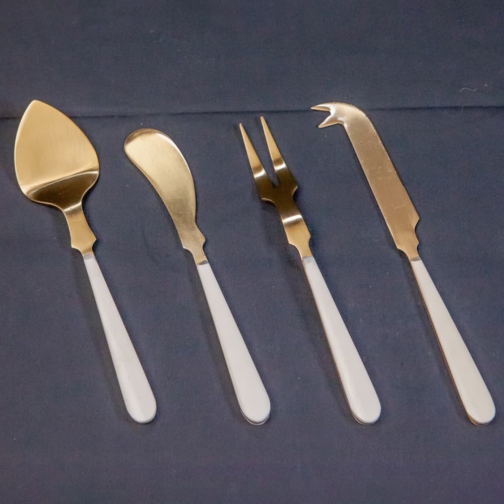 Gold Cheese Set with White Resin Handles Set of 4 in Giftbox by BIDKhome - Image 2