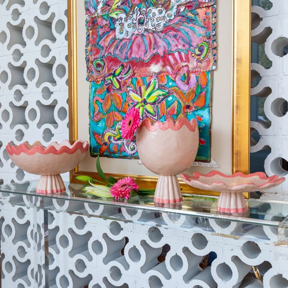 Rickrack Pink and Red Footed Bowl by Abigails - Image 3