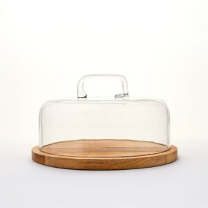 Glass Cake Cover with Wood Base by BIDKhome