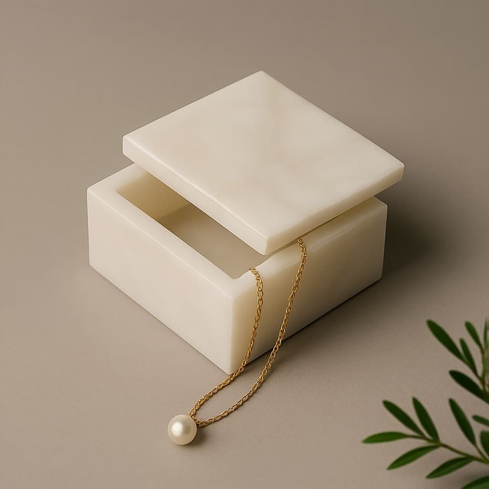 Alabaster Month Box Small Alabaster Square Box with Cover by BIDKhome - Seven Colonial