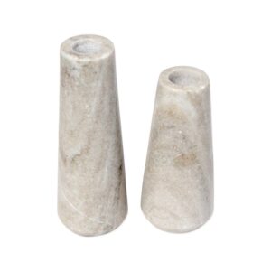 Beige Marble Taper Candle Holders Set of 2 by BIDKhome