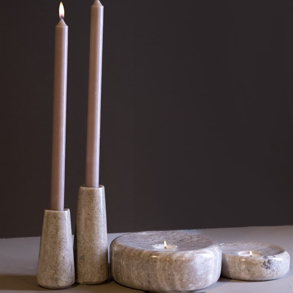 Beige Marble Taper Candle Holders Set of 2 by BIDKhome - Image 2