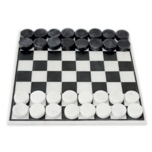 Black Inlaid White Marble Checkers Set - White / Black by BIDKhome