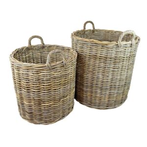 Grey Round Rattan Baskets Set of 2 by BIDKhome