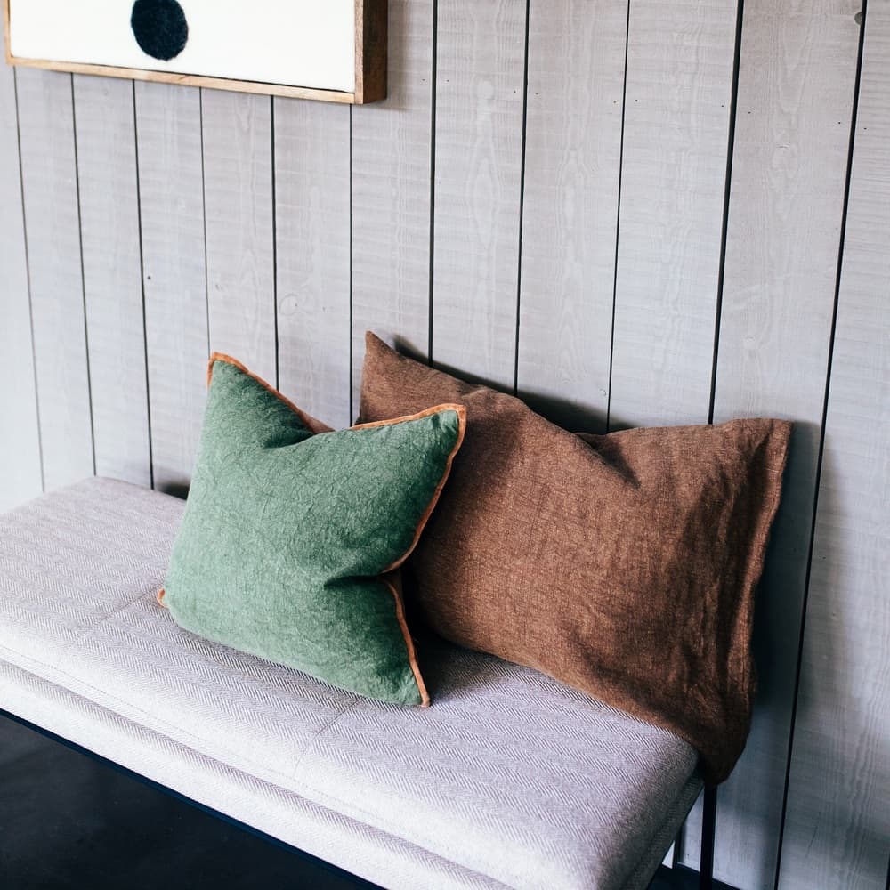 Alpha Opposites Green Linen Cushion by Pomax - Image 4