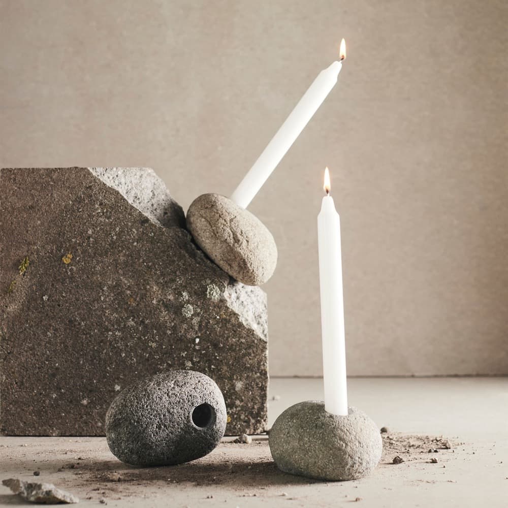 Valley Grey/Natural Riverstone Candle Holder by Muubs - Image 2