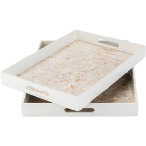 Alessandra White Mother of Pearl/Shell Decorative Tray Set by Livabliss