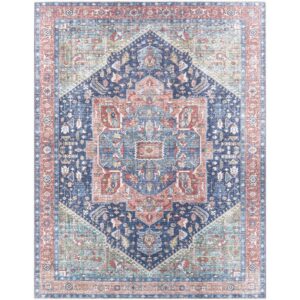 Amelie Blue Machine Woven Rug by Livabliss