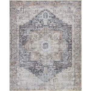Amelie Ink Blue Machine Woven Rug by Livabliss
