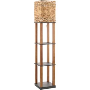 Civita Brown Wood Veneer Tray Table Floor Lamp by Livabliss