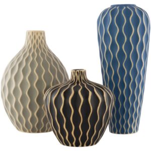 Waves Gray Ceramic Vase Set by Livabliss