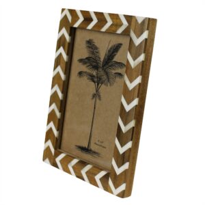 Teak and Bone Chevron Pattern 4 x 6 Frame by HomArt