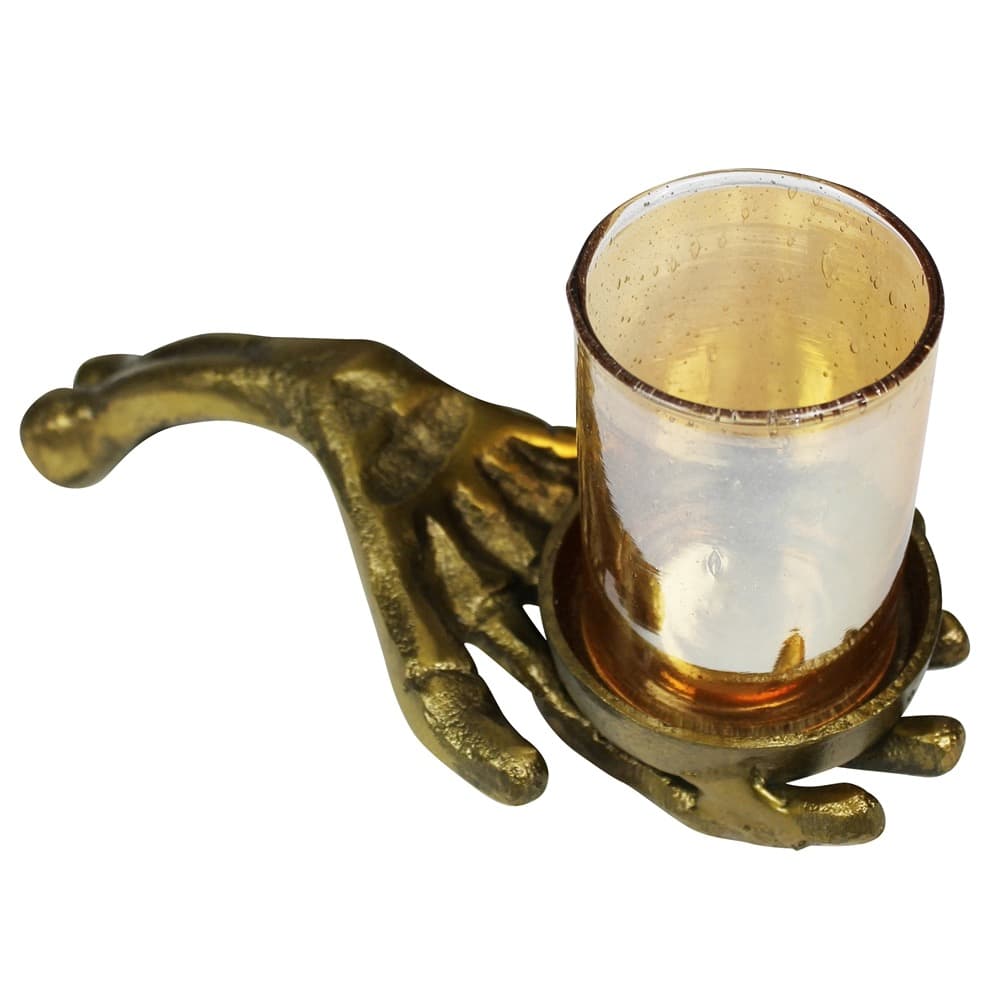 Brass Skeleton Hand with Glass Votive by HomArt