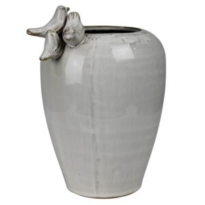 Ceramic Vase with 3 Birds on Rim by HomArt