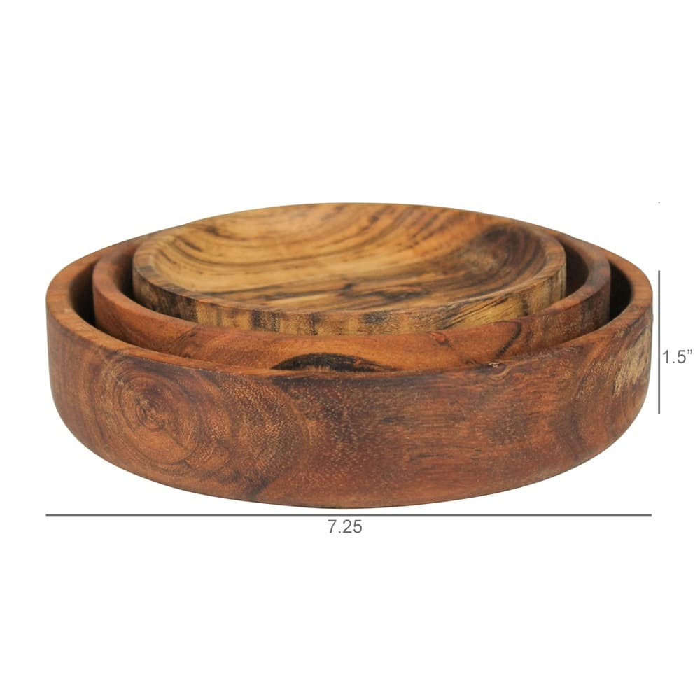 Acacia Wood Bowls Set of 3 by HomArt - Image 3