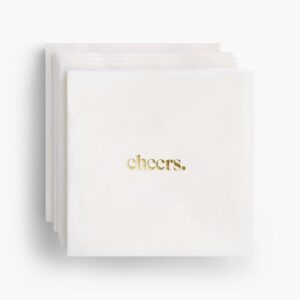 Cheers Gold Foil Cocktail Napkins Set of 40 by HomArt