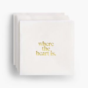 Where the Heart is  Gold Foil Cocktail Napkins Set of 40 by HomArt