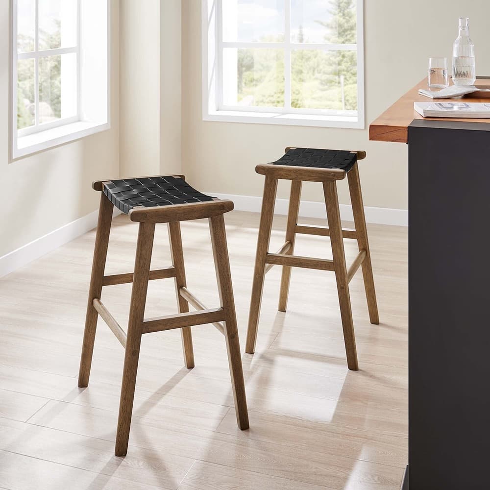 Saoirse Leather Wood Bar Stool Set of 2 by Modway - Image 10