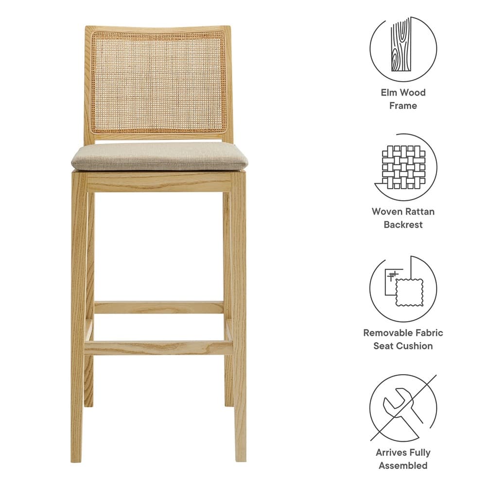 Ovard Wood and Rattan Bar Stool by Modway - Image 3