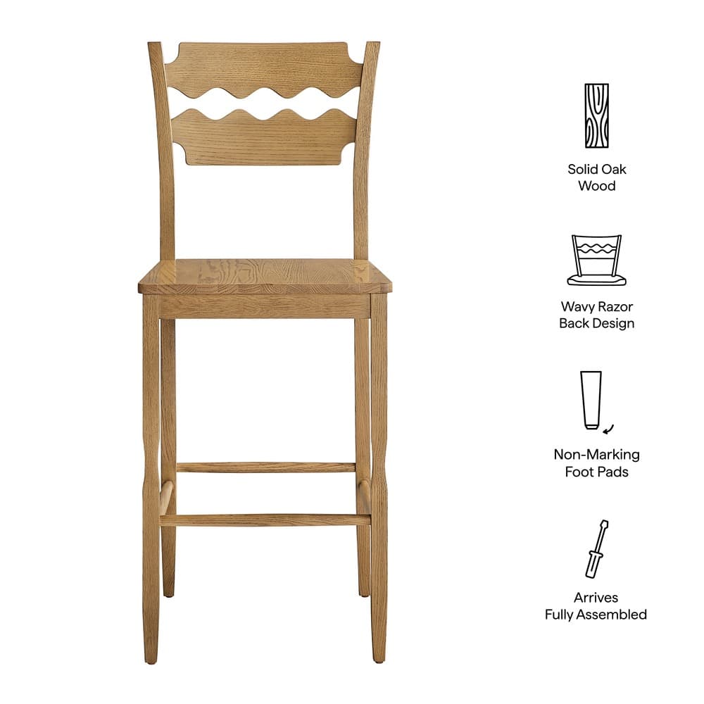 Jax Oak Wood Bar Stool With Wavy Razor Back by Modway - Image 2