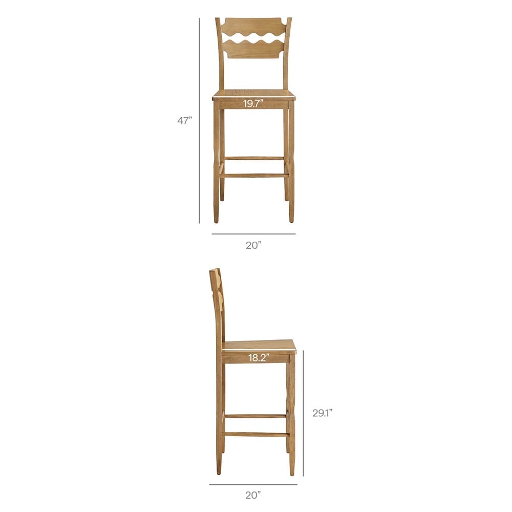 Jax Oak Wood Bar Stool With Wavy Razor Back by Modway - Image 3