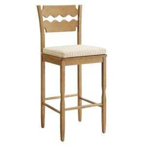 Jax Oak Wood Bar Stool With Wavy Razor Back and Cushion by Modway