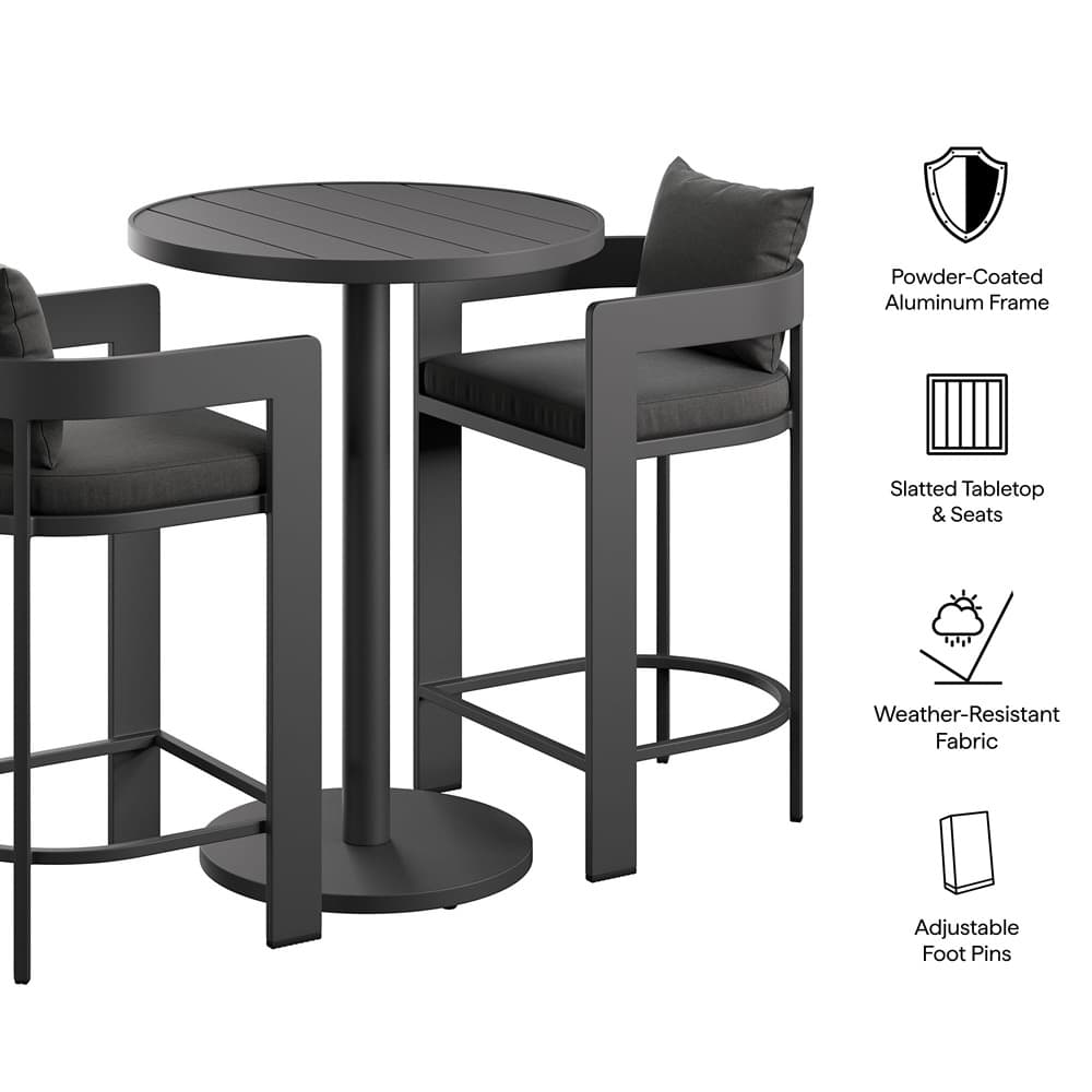Tahoe 3-Piece Outdoor Patio Aluminum Bar Set by Modway - Image 2